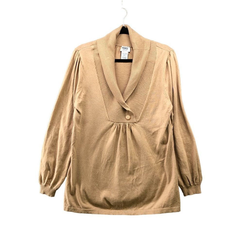 Monroe & Main Womens‎ Cotton Cashmere Tan Sweater Shawl Collar Size L Pullover